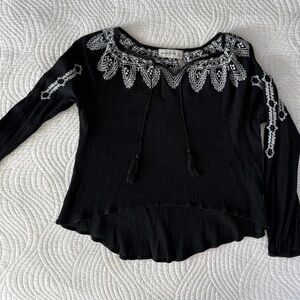 Abercrombie & Fitch Black Blouse with White Embroidery